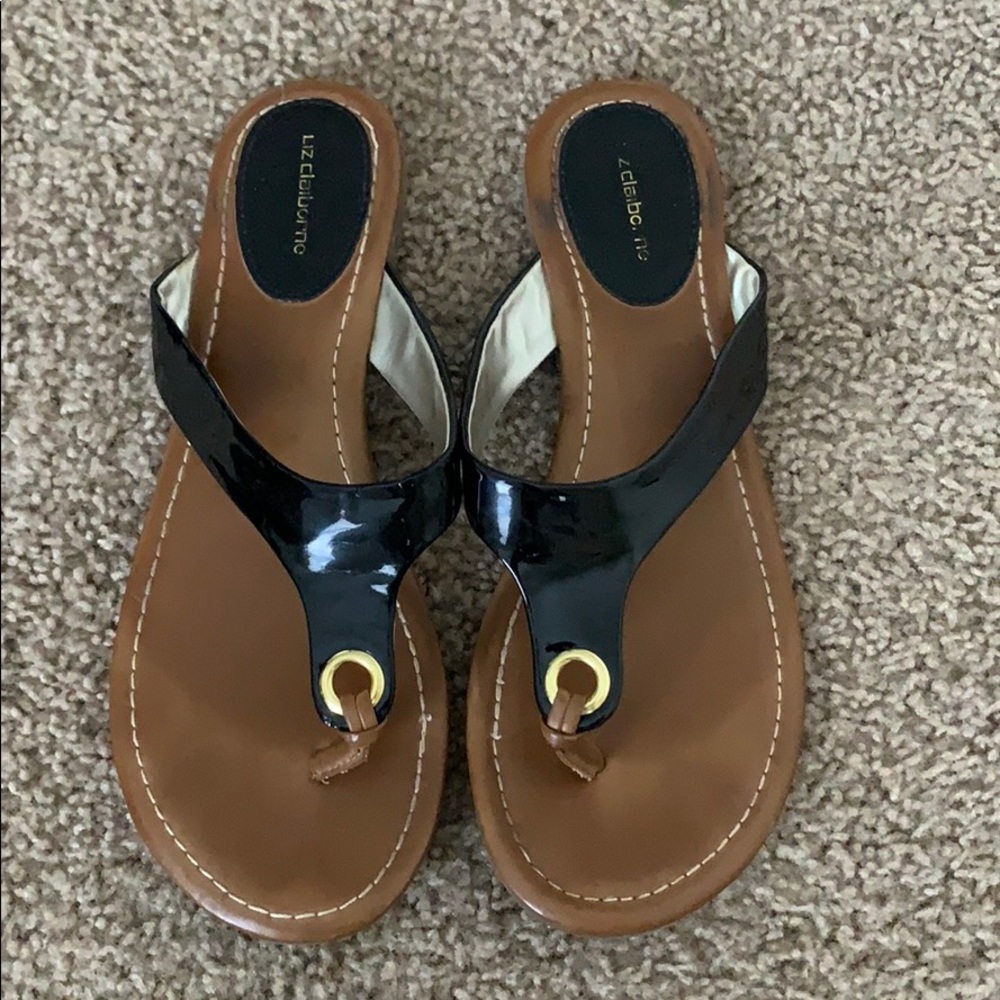 Liz Claiborne Black and Gold Sandals